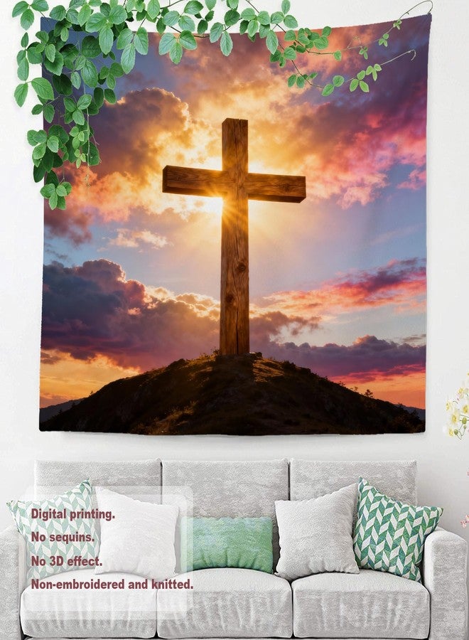 Shrahala Orange Cross At Sunset Wall Tapestry, Black Easter Wall Hanging Blacklight Tapestry Polyester Fiber White Hem Around For Dorm Room Bedroom 39.1 X 59.1 In - Image 3